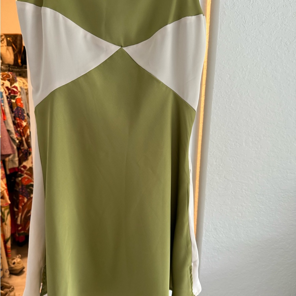 Green and White Colorblock Dress